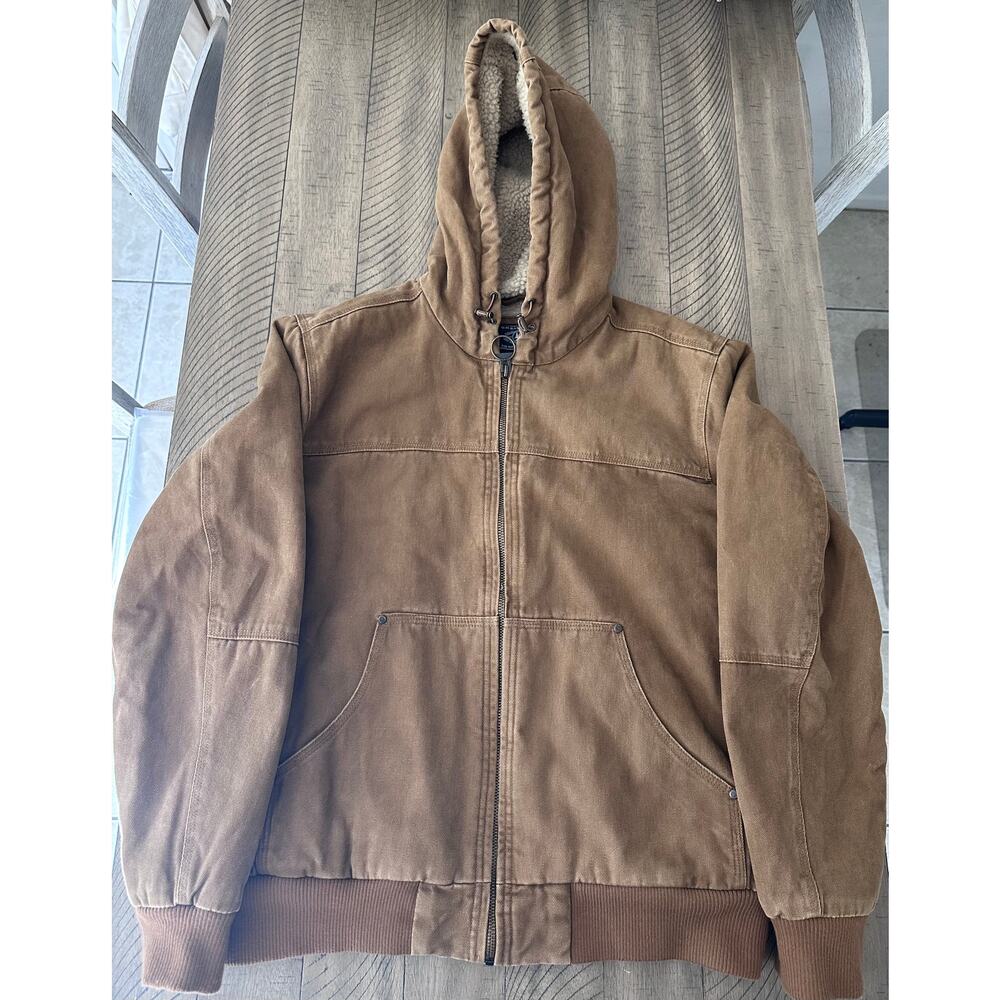 G.H. Bass & Co. Canvas Jacket Sherpa Lined Hooded Tan Brown Men's Large Workwear